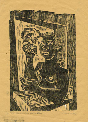 La muchacha de la flor, 1946. Grabado de Enrique Grau Araújo. Colección Museo Nacional de Colombia. Reg. 3082. Fundación Enrique Grau.